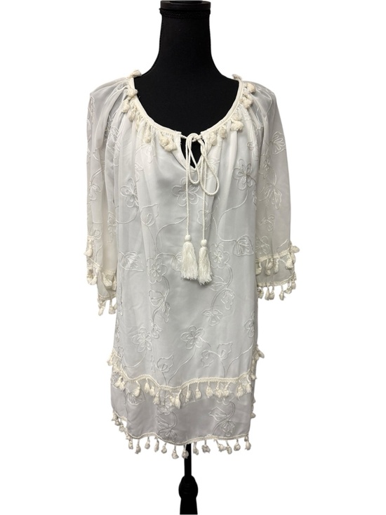 Urban Mangoz Tops - Urban Mangoz White Embroidered Tassel Boho Tunic Cover Up Dress Large